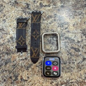 Apple Smartwatch series 5 with Patterned Brown Band and Silver Frame